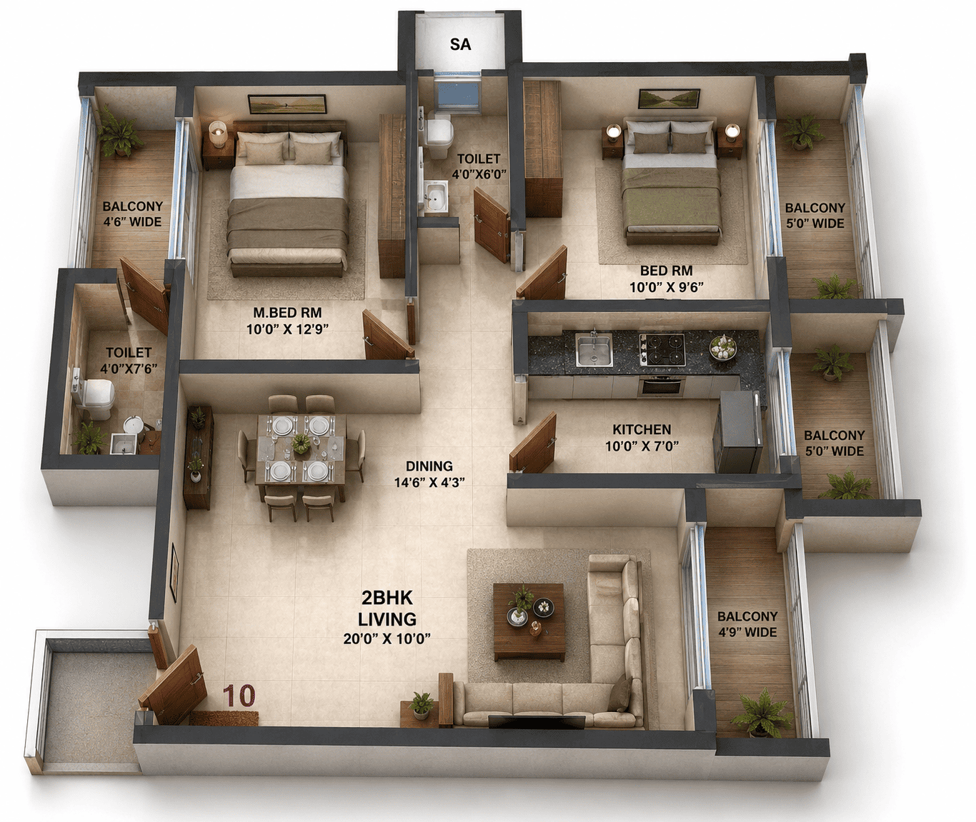 2 BHK Floor Plan